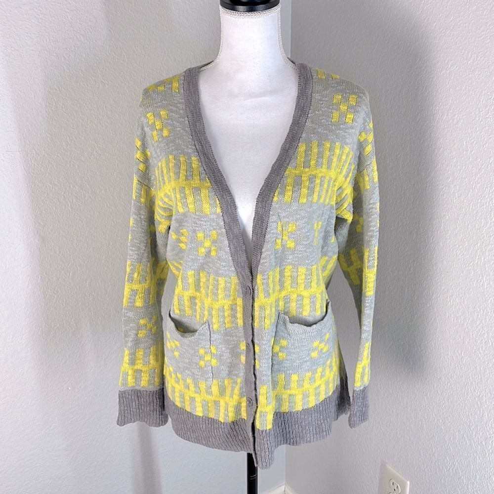 Love Hanna Andersson yellow gray linen cotton blend cardigan women’s size medium